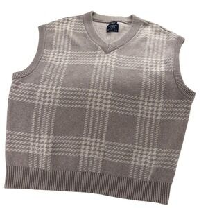 Abercrombie & Fitch Mens Oversized V-Neck Plaid Sweater Vest Tan Large